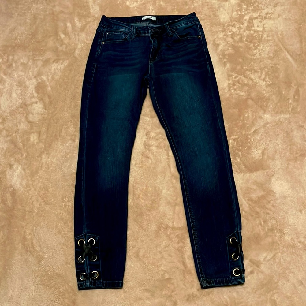 Kensie Skinny Dark Blue Jeans Ribbon Detail Size 2 / 26